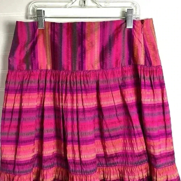 Ralph Lauren Skirt 4 RL Black Label/Midi Skirt/Pink & Purple Striped Silk/Tiered - Picture 2 of 11